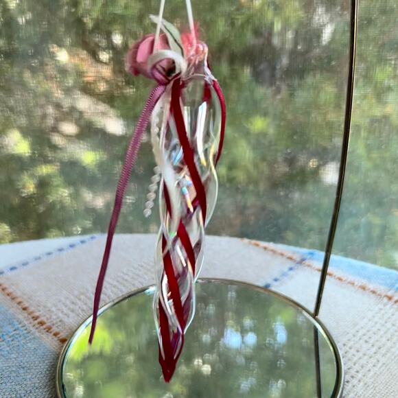 Set of 3 Vintage Glass Icicle Ornaments with Ribbons & Roses, 6” Spiral Ornament - Picture 13 of 13
